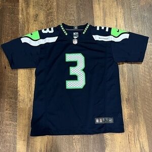 Nike Seahawks NFL jerseys boys size large blue green white Wilson‎ # 3 football